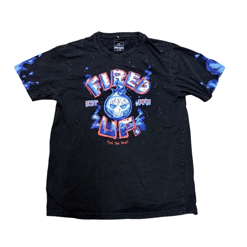 Southpole Mens Black Fired Up Skull Graphic T-Shirt Cotton Size Medium